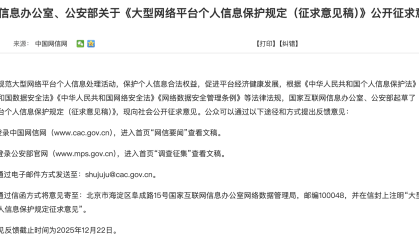 两部门拟对大型网络平台个人信息保护作出规定，对未履行责任的服务提供者追责