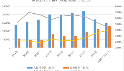 今年前11月政府债券净融资已逼近信贷，明年或反超