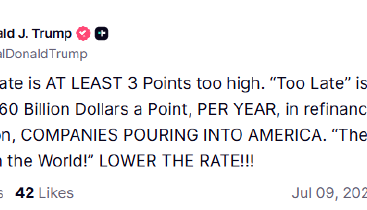 特朗普：美联储利率至少高了3个百分点