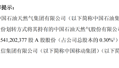 中石油：0元转给中移动5.41亿股份