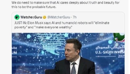 马斯克称AI和机器人将消除贫困，让每个人都富有