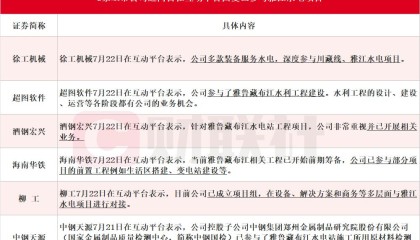 雅鲁藏布江水电工程开工6家上市公司在互动易回应已参与相关项目